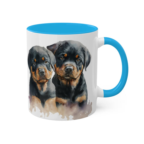 Rottweiler Pupies - Color Accent Mugs, 11oz